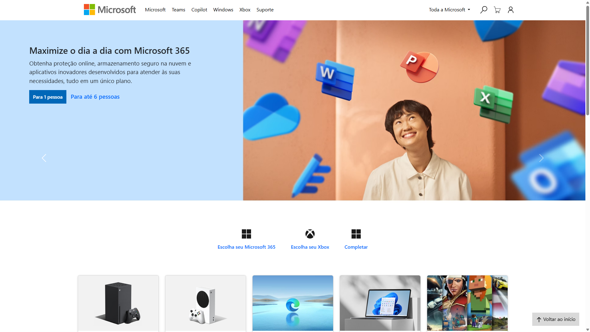 Reprodução do site Microsoft